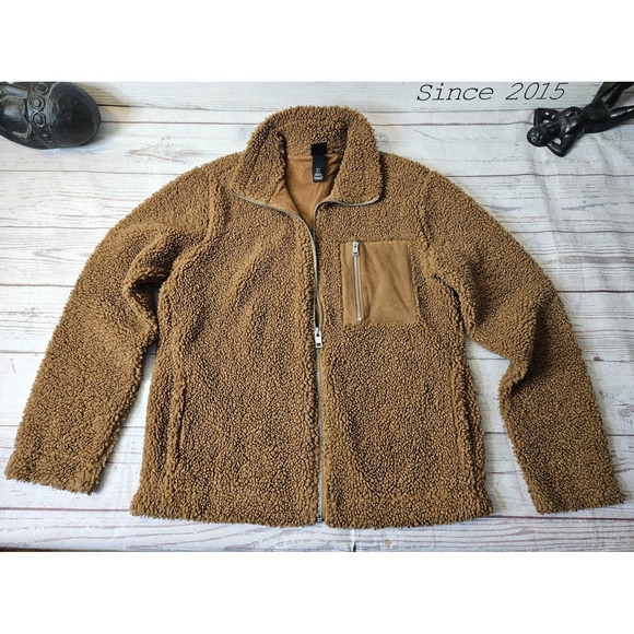 H&M Other - H&M Brown Teddy Zip Up Jacket Medium Fleece With Gold Interior